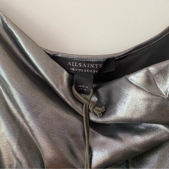 ALLSAINTS Hadley Metallic Slip Midi Dress - Picture 5 of 9